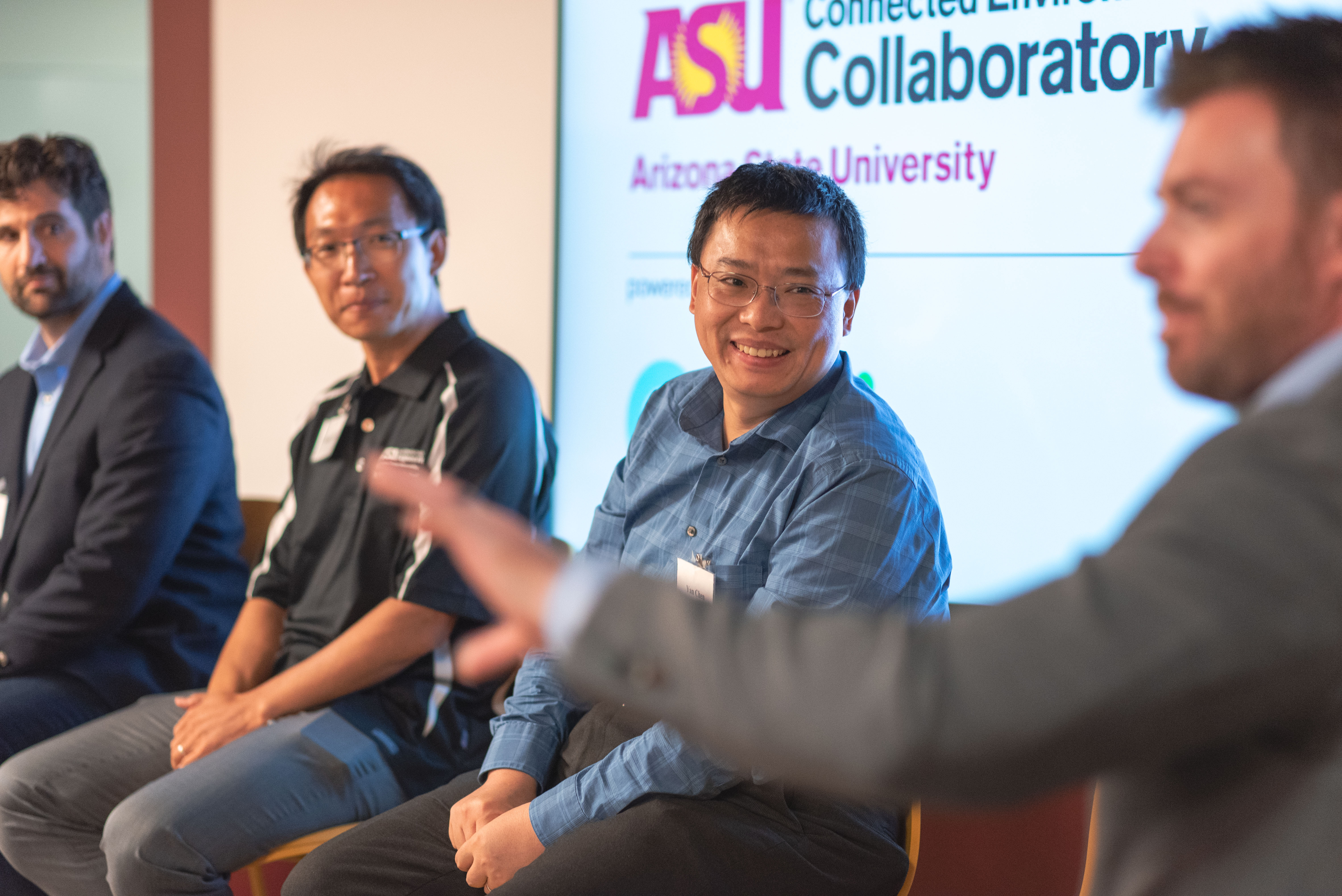 Dr. Junfeng Zhao (left middle) and Dr. Yan Chen (right middle) of the Ira A. Fulton Schools of Engineering